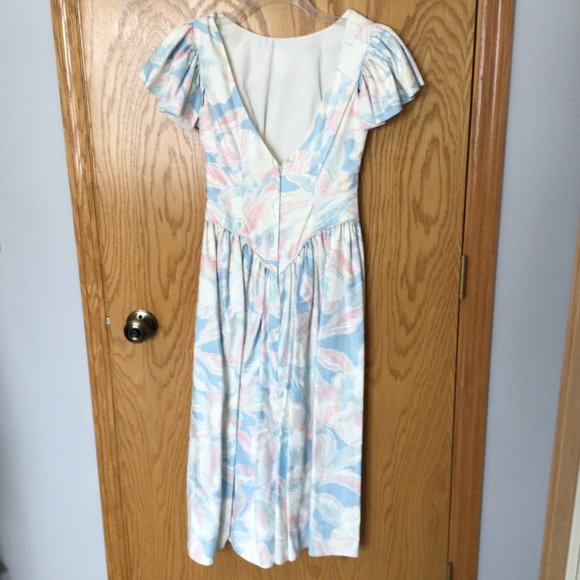 Custom made gown; pastel blue, pink, white, cream floral - Picture 5 of 10